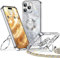 XYZ for iPhone 16 Pro Case with Stand, Soft Cute Luxury Love Heart with Lanyard for Women Girls, Double Ring Bling Glitter Clear Protective Phone Cover Case for iPhone 16 Pro - Silver