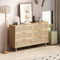 A ALFRESCOOL 130cm Kommode mit 6 Rattan Schubladen mit Griffen, Holz Kommode Schrank für Schlafzimmer, Kinderzimmer, Kommode Wohnzimmer, für Aufbewahrung und Organisation, Natürlich