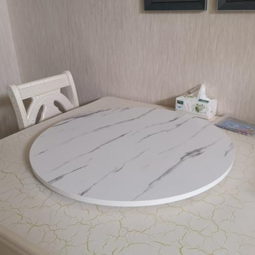 Grand Plateau Tournant Assiette De Service Pour La Table À Manger, Motif En Marbre, Plateau De Service En Bois, Plat Rotatif Rond En Bois, 360° Plateau Rotatif D'affichage Elegant(White,60cm/24in)