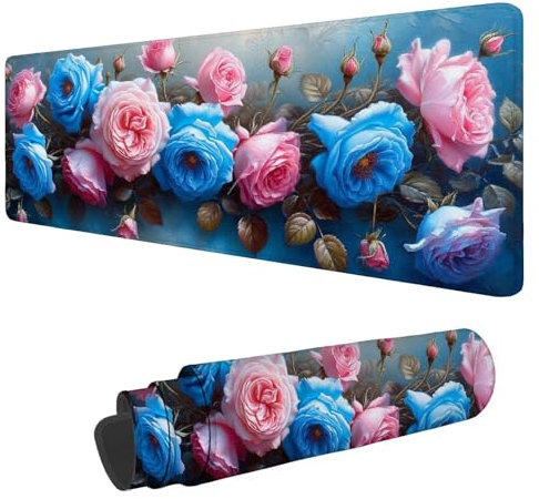 Tapis de Souris XXL 1200x600x3mm Couleur Rose,Grand Tapis de Souris Les Roses avec Base en Caoutchouc Antidérapant Extended Mousepad pour Gamer,Pc et DéCoration de Bureau,Accessoire Bureau S-82
