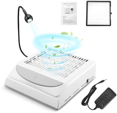 Nail Dust Collector 100W Dust Collector Nail Salon Electric, Nail Extractor Vacuum Cleaner with USB Light, Nail Dust Suction Machine for Nails Studio Salon Home Manicure, Adjustable Speed(White)
