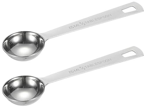 PATIKIL 2pcs 7.5ml Tablespoon Measuring Spoon, 1/2 Tbsp Stainless Steel Individual Measure Scooper Scoops for Powder, Ground Coffee Loose Tea