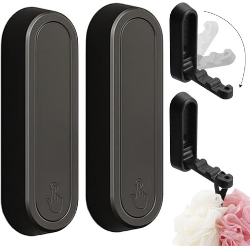 Omnikryp 2 Pezzi Ganci Pieghevoli, 90° Ganci da Parete Pieghevoli, Gancio per Organizer Singolo Lega di Zinco, Nascosto Gancio per Appendere Vestiti, Cappelli, Borse, Asciugamani, Chiavi, Nero