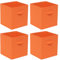 Homullel Foldable Storage Cube Boxes Set of 4, Storage Unit Box with Handle/Eyelet, Collapsible Storage Bins Organiser for Shelf Closet Organization (With Handle, Orange)