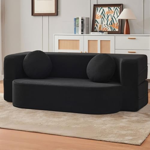 Faltbare Kompressionsofa CAMA, modulare Couch, gewebter Stoff, Schnittouchs für Wohnzimmer, kleine Sofas für kleine Räume, Love Seat Sleeper Bett - Kompressionsofa in Kasten black 200cm/78.7in