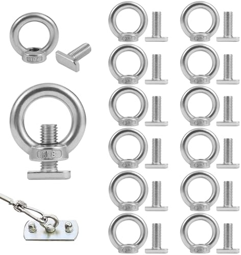 TXXATX 24stk T-nut Adapter M8x25mm Ringmutter 304 Edelstahl Augenschraube | Silber Hammerkopfschraube mit Ösenmutter, Ringschraube Augenmutter für Befestigung Dachträger, Dachbox, Dachfahrradträger