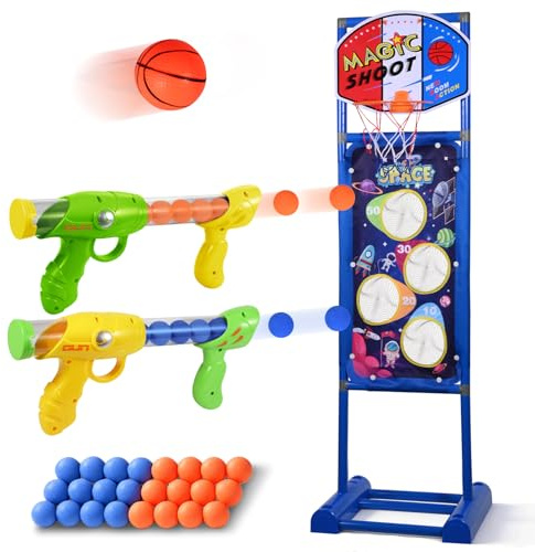 AWBETY 2-in-1 Foam Ball Blaster Spielzeug für Kinder, Soft Toy Gun mit Zielscheibe & 24 Schaumstoffbällen, Geburtstagsgeschenk für Jungen und Mädchen ab 8 Jahren