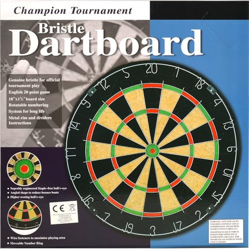 Turnier Dartscheibe, 45,7 cm, mit 4 Pfeilen, Sisal-Borsten, 20-Segment-Layout, 3,8 cm Stärke, Drehbarer Zahlenring