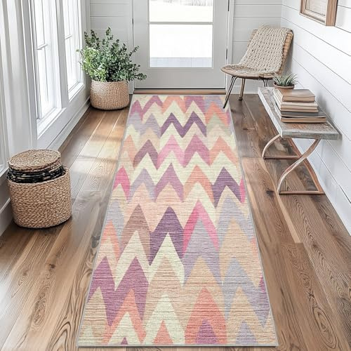 Geometrisch Chevron Teppich Läufer Zig Zag Streifen Teppich Läufer Flur 67 x 150 cm rutschfest Waschbar Küchenteppich Teppichläufer für Korridor Eingang Küche Schlafzimmer Teppiche fY&Ie365