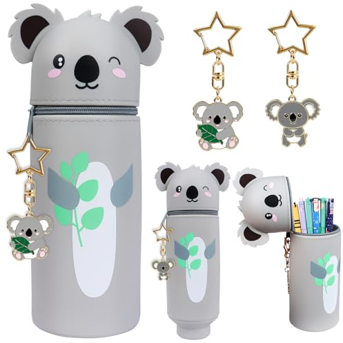 Kawaii Federmäppchen, Mädchen Junge 2-in-1 Weiche Silikontasche, Stand Up Federmäppchen, Tier Stifthalter, Stifte Mäppchen, Tischstifthalter Cartoon, Stifthalter Bleistifttasche, Ohne Stift (Koala)