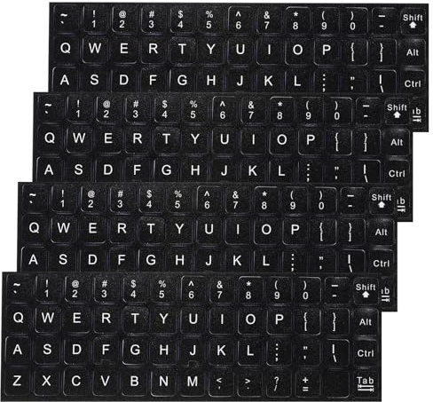 4PCS Universal English Keyboard Stickers, Replacement English Keyboard Stickers with Black Background and White Lettering, Matte Alphabet Sticker for PC, Computer, Laptop, Desktop