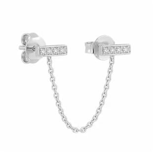 Suzan Gold® 925 Sterling Silber Ohrstecker mit Kette Damen Bar Ohrringe elegant minimalistisch vergoldet nickelfrei Geschenk Chain Stud Earrings