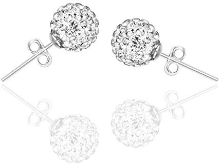 925 Sterling Silver Earrings for Women Disco Ball Earrings 8mm Pave Crystal Stud Shamballa Sparkly CZ Diamond RIVERTREE
