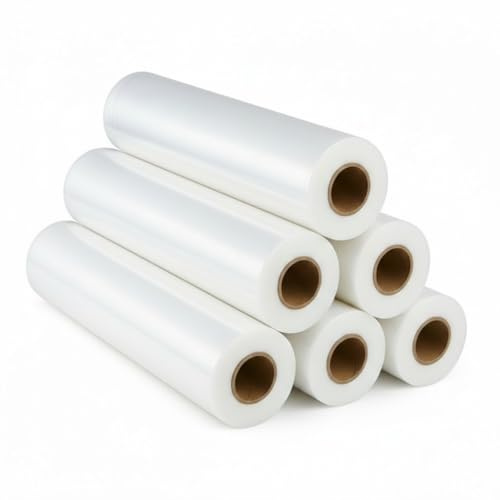 Tezraftaar® 12 x Pallet Wrap Heavy Duty Clear Shrink Stretch Film 500mm x 250m 23mu Non Extended Core Tear Resistance for Industrial Logistics Use Sofa Furniture House Moving Packaging