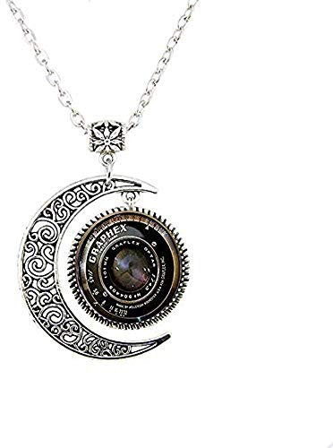 Collana con ciondolo a forma di luna per fotocamera vintage, idea regalo per amici