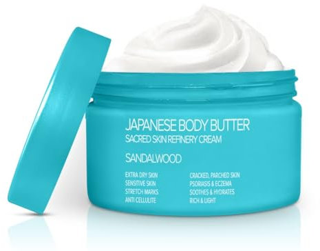 Onsen Secret Japanese Body Butter - Skin Refinery Cream Natural and Organic Moisturizing Clear Skin Exfoliator with All Coconut and Jojoba Oil for Women- 8.6 fl oz/255 ml (Sandalwood)