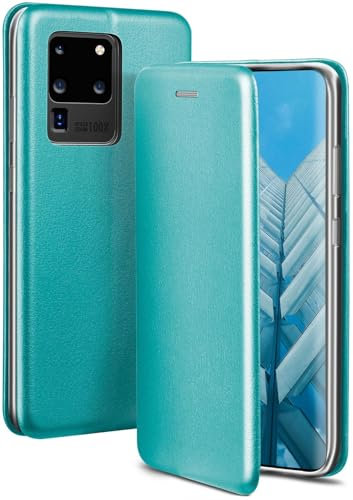 ONEFLOW Business Case für Samsung Galaxy S20 Ultra / 5G Handyhülle klappbar mit Standfunktion, Klapphülle Flipcase Cover Dünn, PU Leder Hülle mit Kartenfach, 360 Grad Schutzhülle, Mint Blau