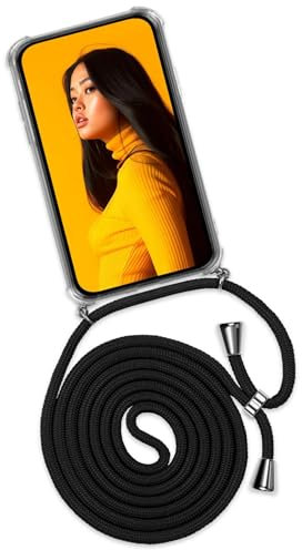 ONEFLOW Handykette für Redmi Note 9 Pro Hülle mit Band, Handyhülle mit Kette abnehmbar, Handyband zum Umhängen, Handy Umhängeband Lange Handykordel, Twist Case – Schwarz