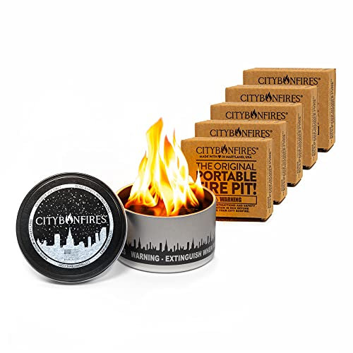 City Bonfires Tragbare Feuerstelle – Mini-Feuerstelle, Tisch-Feuerstelle, kein Holz, keine Glut, 3–5 Stunden Brenndauer – lebensmittelecht für Smores – leicht, Notfallwärme, Campingkocher (5er-Pack)