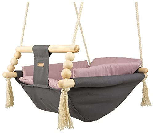 Babyschaukel Kleinkindschaukel Babyliegeschaukel Stoffschaukel Babywippe Wiege (Muster: grau, rosa)