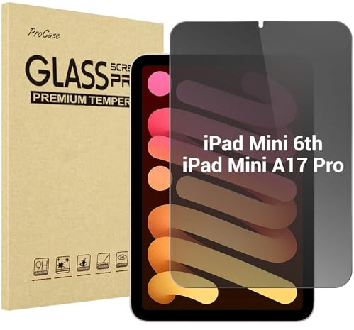 ProCase 1 Pack Privacy Screen Protector for iPad Mini 7(A17 Pro) / Mini 6 | Anti-Spy Tempered Glass Film Guard for iPad Mini 7th(A17 Pro) 2024 / Mini 6th Generation 8.3 Inch 2021