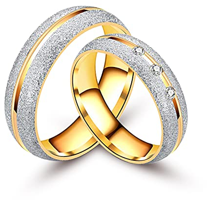 NUNCAD Hochzeitsring Edelstahl Ring für Damen Herren Verlobungsring Matt Gold Zirkon Inlay Trauringe Mode Ring Größe 59