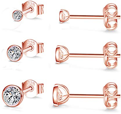 Damen Ohrstecker Silber 925-3 Paar Klein Sterling Silber Ohrstecker Ohrringe Set mit Zirkonia Knorpel Funkelnd Unendlichkeit Ohrstecker Schmuck für Oktoberfest Damen Herren Geschenke 2/3/4mm