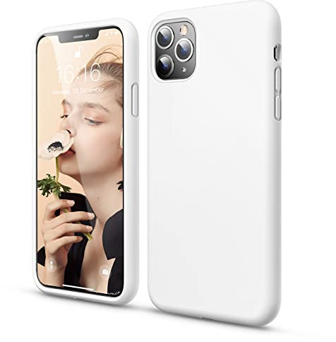 GOODVISH Coque Silicone Liquide Compatible avec iPhone 11 Pro Max 6,5 Pouces, Etui avec Doublure en Microfibre, Lèvre Surélevée pour Écran & Caméra, Case de Protection Complète, Blanc