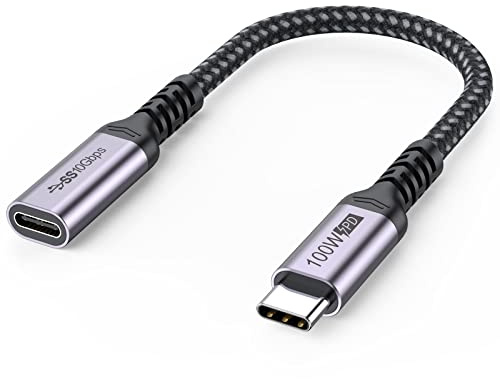 DteeDck Cavo prolunga USB C da 0,2 m / 8, USB tipo C Thunderbolt 3 & 4 cavo di prolunga maschio a femmina USB 3.1 Gen 2 100W ricarica rapida trasferimento 10Gbps per laptop Tablet telefono cellulare.