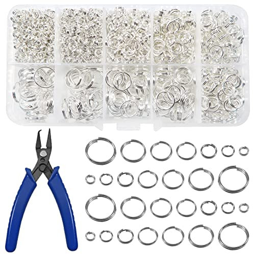 TOAOB 1580pcs Anneau Double Jonction en Metal Anneau Ouvert Jump Ring Connecteur de Bijoux Chaine Links Argent 4mm 5mm 6mm 7mm 8mm 10mm 12mm avec Boite de Rangement pour Fabrication de Bijoux