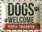 LANOLU Blechschild Hund - DOGS WELCOME - Deko Hund Geschenke für Hundeliebhaber in retro Shabby Chic Optik - Vintage Dekoration als Geschenk für Hundefreunde aus Metall, 15x20cm