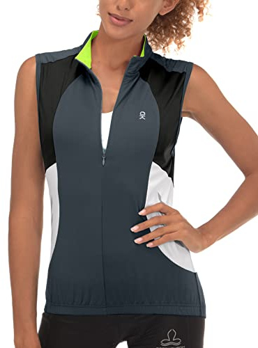 Little Donkey Andy Women's Half Zip Bike Vests Sleeveless Cycling Jerseys Shirts Running Breathable UPF50 4 Rear Pockets Steel Grey M