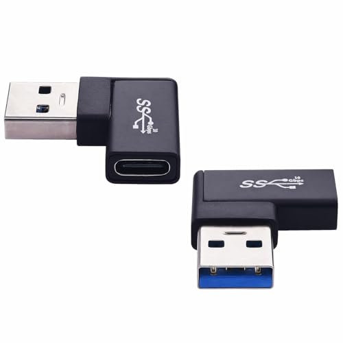Leehitech 2 Pack Right Angle USB A to USB C Adapter, 10Gbps L-Shape USB 3.2 A to Type C Adapter, Support Safe Charging And High Speed Data Transfer for Phones, iPad, Laptop, Power Bank, Keyboard