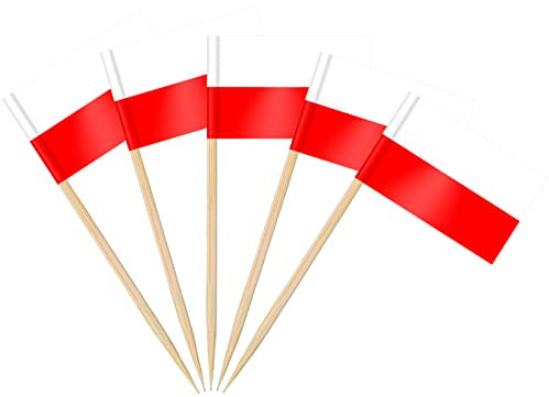 AhfuLife - 100 Piezas de Decoración de Pastel de Bandera de Palillos de Dientes, Palos de Cóctel, Sándwiches, Comida, Pastelería, Copa del Mundo, Artículos de Fiesta (Poland, 100)