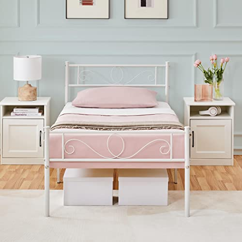 Yaheetech Bettrahmen Metallbett Bettgestell aus Metall, Einzelbett für 90 x 190 cm Matratze, Gästebett für kleine Räume, Weiß