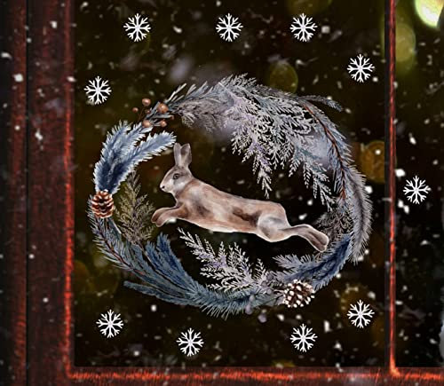 wolga-kreativ Fenster Fensterbilder Glasdekorfolie Motiv Fensterfolie FenstertattooWinter Weihnachten Advent Hase Aufkleber Fenster wiederverwendbar Kinderzimmer Deko