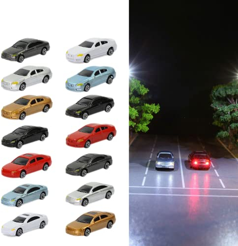 ZYWUOY 20-teiliges Modellauto, Modelleisenbahn im Maßstab 1:150, beleuchtetes Modellauto, Maßstab N, Modellauto, Gebäude, Zug, Landschaft für den BAU von Zuganlagen