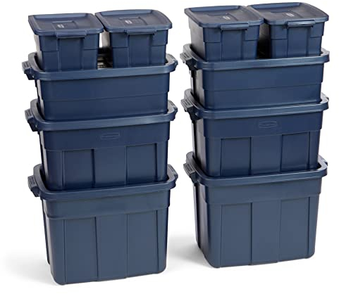 Rubbermaid Roughneck Aufbewahrungsboxen, robust, stapelbar, ideal für Garage, Umzugskartons und mehr, 10 Stück