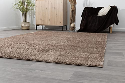 Steffensmeier Hochflor Teppich Kimo | Shaggy Langflor Teppich | Wohnzimmer, Schlafzimmer, Braun, Größe: 140x200 cm