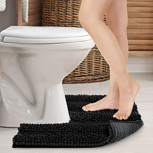 JARITTO Tappeto Bagno per Toletta Antiscivolo Assorbente Tappetino per WC Tappeto Doccia in Microfibra Lavabile in Lavatrice Moderno Forma a U - 51x51cm (Nero)