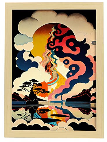 Nacnic Poster Kaleidoskop im japanischen Ukiyo Kunststil. Cartoon-Illustrationen berühmter Musiker und Künstler. Innenarchitektur und Dekoration. A3 mit Leichtholzrahmen.