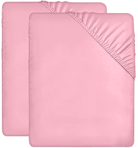 Utopia Bedding - 2er Set Spannbettlaken 90x200cm - Rosa - Gebürstete Mikrofaser Spannbetttuch - 35 cm Tiefe Tasche