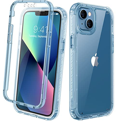 Diaclara Compatible with iPhone 13 Case, 360° Full Body with Built-in Screen Protector Touch Sensitive, Clear Back Shockproof Bumper Phone Case Designed for iPhone 13 6.1 (Clear Blue)