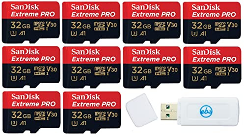 SanDisk Extreme Pro SDSQXCG-032G-GN6MA Lot de 10 cartes mémoire micro SD HC SDHC Classe 10 U3 V30 A1 32 Go 32 Go
