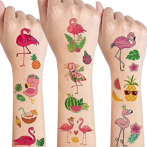 Flamingo Tattoo Kinder,10 Blätter Hautfreundlich Kinder Tattoo Set Wasserfest Kindertattoos Sticker für Jungen Mädchen,Mitgebsel Kindergeburtstag Gastgeschenke Flamingo Party Deko Hawaii Deko