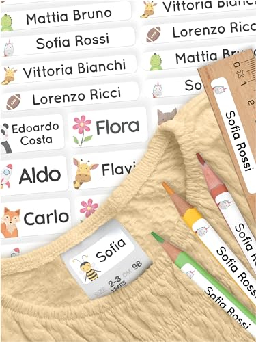 melu kids® Namensaufkleber Set Kinder für Schule Stifte - Kleidung & Gegenstände (70 Sticker) - Personalisierte wasserfeste Aufkleber in verschiedenen Größen (weiß)
