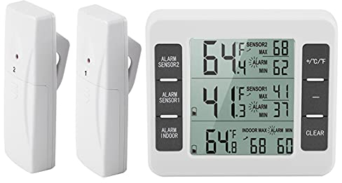 Thermomètre De Réfrigérateur Thermomètre De Réfrigérateur Sans Fil Thermomètre De Congélateur Alarme Thermomètre De Réfrigérateur Avec Capteur 2PCS Affichage Maximum Minimum