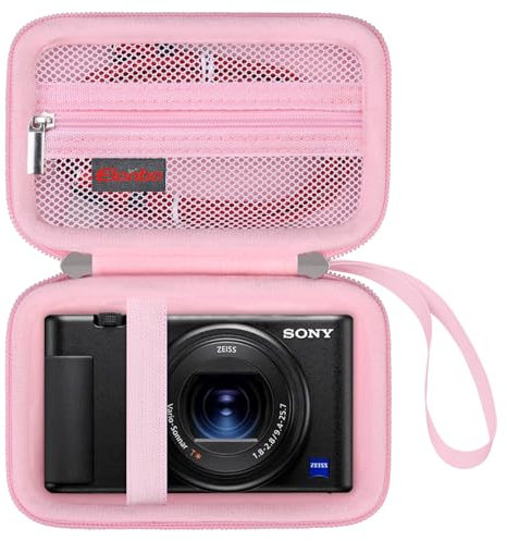 Elonbo Carrying Case for Sony ZV-1 / ZV-1F / ZV-1 II Digital Camera, 4K Video Streaming Camera Hard Travel Storage Cover Bag Organizer Holder, Mesh Pocket fits Battery Charger Memory Card. Pink