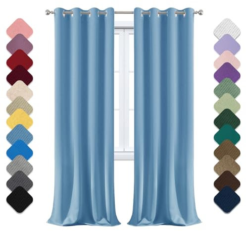 Yoosing Rideau Occultant Lot de 1 à Oeillets, Rideaux Thermiques, 200x280cm (LxH) Rideau Douche, Rideau Opaque, Rideaux Anti Bruit, Rideau Enfant, pour Chambre Salon Balcon Bleu Clair