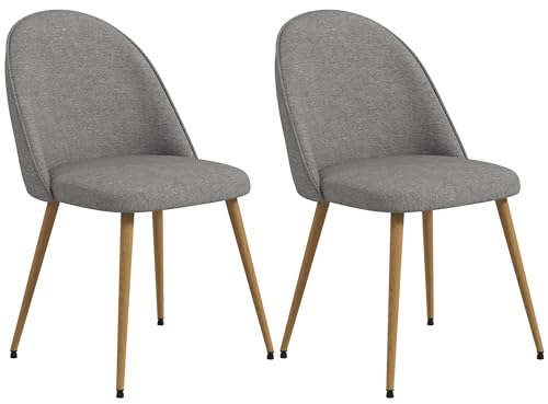 HOMCOM Pack de 2 Sillas de Comedor Sillas de Cocina Tapizadas de Tela de Lino con Patas de Acero para Salón Dormitorio Carga 120 kg 50x52x83 cm Gris